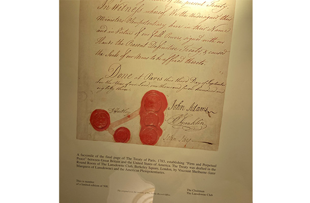 米国独立を承認したパリ条約の準備条約書
