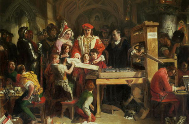 エドワード4世に印刷技術を披露するキャクストン