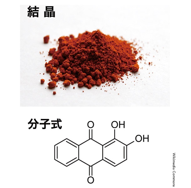 アリザリンの結晶と分子式