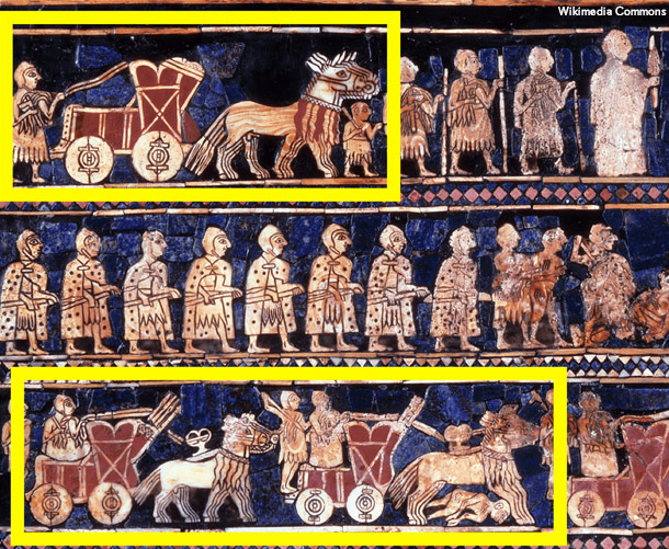 ウルのスタンダード「戦争の場面」のオナガーとチャリオット